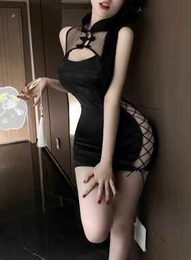 纯欲旗袍高开叉床上性感睡衣秋季网红吊带睡裙女款高级感制服套装