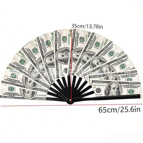 10寸33cm美金欧元英镑印花扇子荧光扇子塑料折叠扇骨涤纶扇面配饰