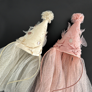 宝宝生日帽子头纱发箍女童公主网纱头箍不勒头发饰女孩发卡头饰