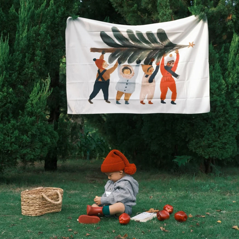 美式卡通圣诞节装饰挂布