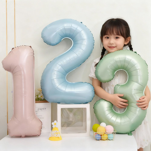 40寸婴儿粉色生日数字气球装饰儿童1周岁派对拍照橄榄绿铝膜汽球