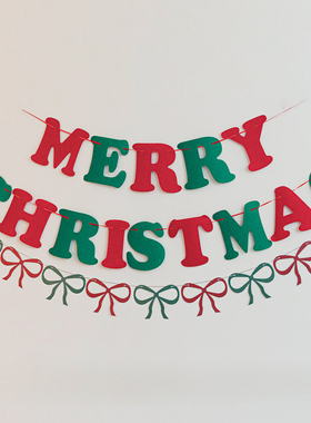 merry christmas圣诞节快乐拉旗蝴蝶结节日氛围感场景布置装饰品