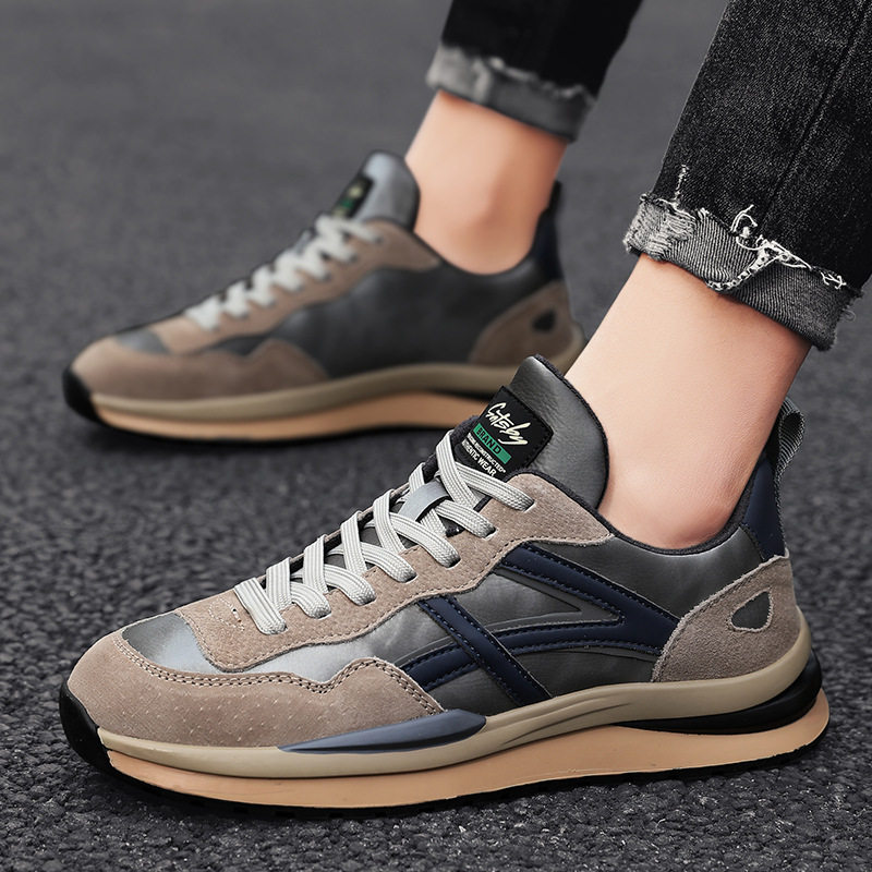 男鞋新款时尚真皮英伦风复古阿甘鞋青年百搭磨砂运动风厚底休闲鞋