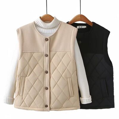 2024秋冬新款大码女装外搭休闲百搭菱形格拼接无袖马甲H39 C-8995