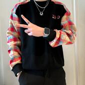 长袖 网红痞帅卫衣男潮流痞帅设计感拼色男装 上衣2024春秋新款 内搭