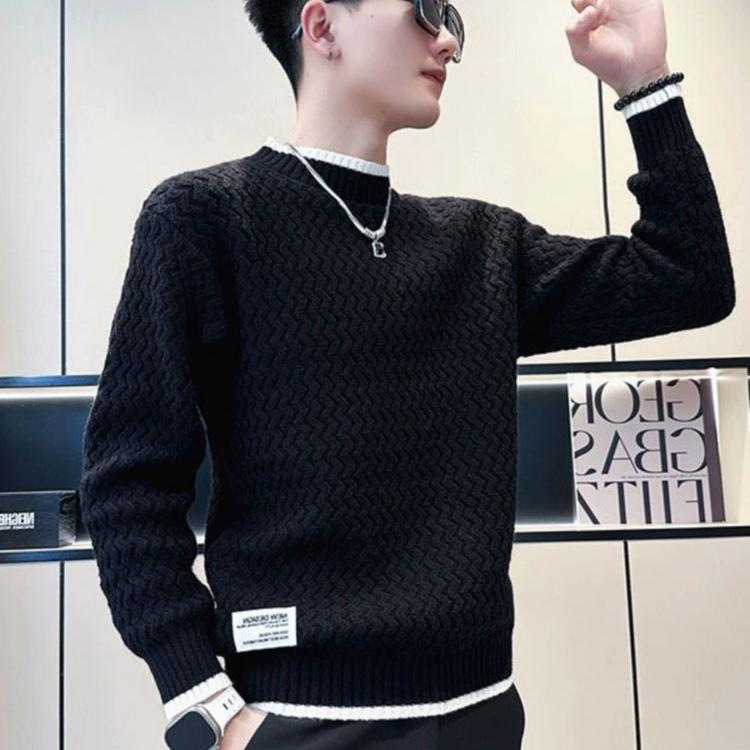 圆领毛衣男春秋冬季套头内搭打底针织衫男装高级感冬款痞帅毛线衣