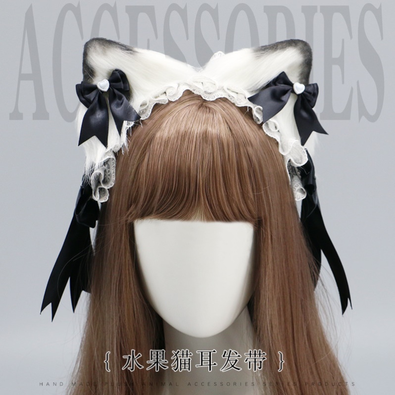 lolita漫展对夹蝴蝶结头饰猫耳朵发夹猫耳发带可爱少女发饰