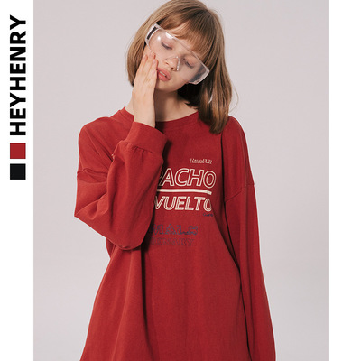 HeyHenry潮牌嘻哈情侣印花字母宽松长袖t恤男秋季新款男士打底衫