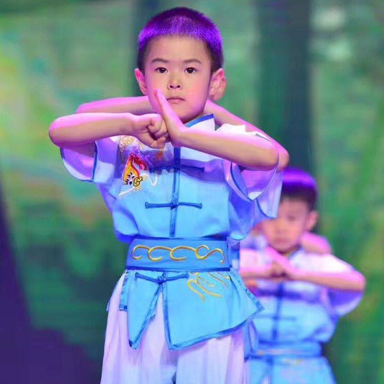 少林英雄舞蹈服儿童武术六一演出服装男女童刺绣龙表演服武术服