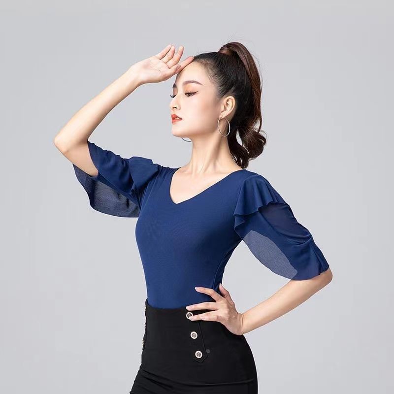 拉丁舞上衣女成人国标舞服跳舞练功服摩登舞交谊舞上装夏舞蹈服装