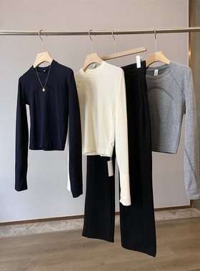 LU家同款！舒适弹力透气无缝圆领显瘦长袖瑜伽服跑步健身T恤衫女