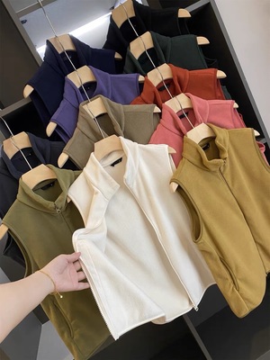 缘单！秋冬款休闲百搭情侣款纯色立领双面摇粒绒马甲背心外套