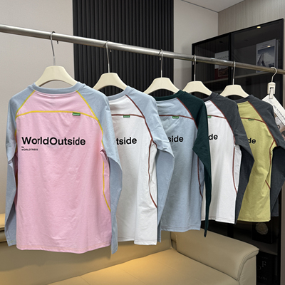 棵米ai蕉家~户外情侣撞色长袖T恤