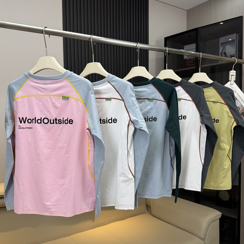 棵米ai蕉家~户外情侣撞色长袖T恤