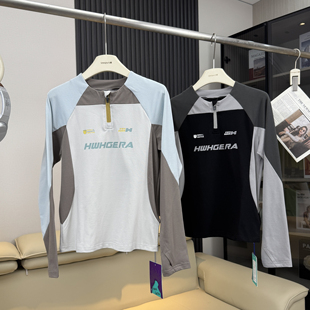 棵米ai蕉家！户外山系徒步运动骑行训练衣撞色立领半拉链长袖T恤1