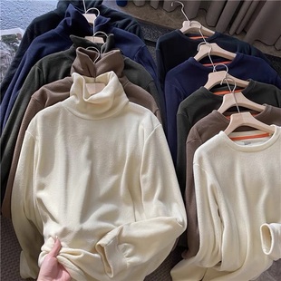 人手两件 男女高领抓绒摇粒绒T恤情侣卫衣 柔软细绒糯磨毛打底衫
