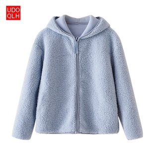 棵米ai蕉家秋冬baby婴儿蓝仿羊羔绒摇粒绒拉链连帽长袖保暖外套