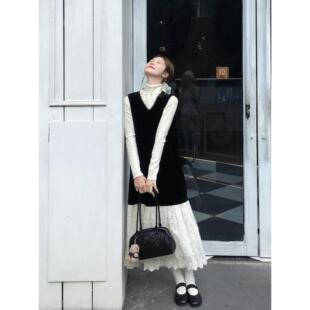 ONLINESTORE法式丝绒拼接连衣裙气质温柔风2025年新款背心长裙