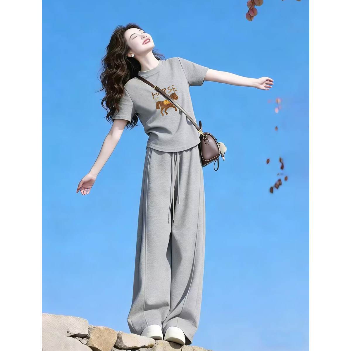 休闲运动套装女灰色一整