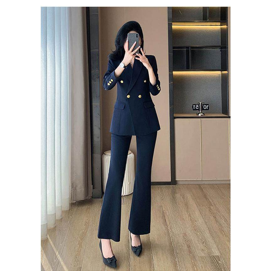 黑色职业西装套装女面试通勤职场高端高级感正装西服喇叭裤工作服
