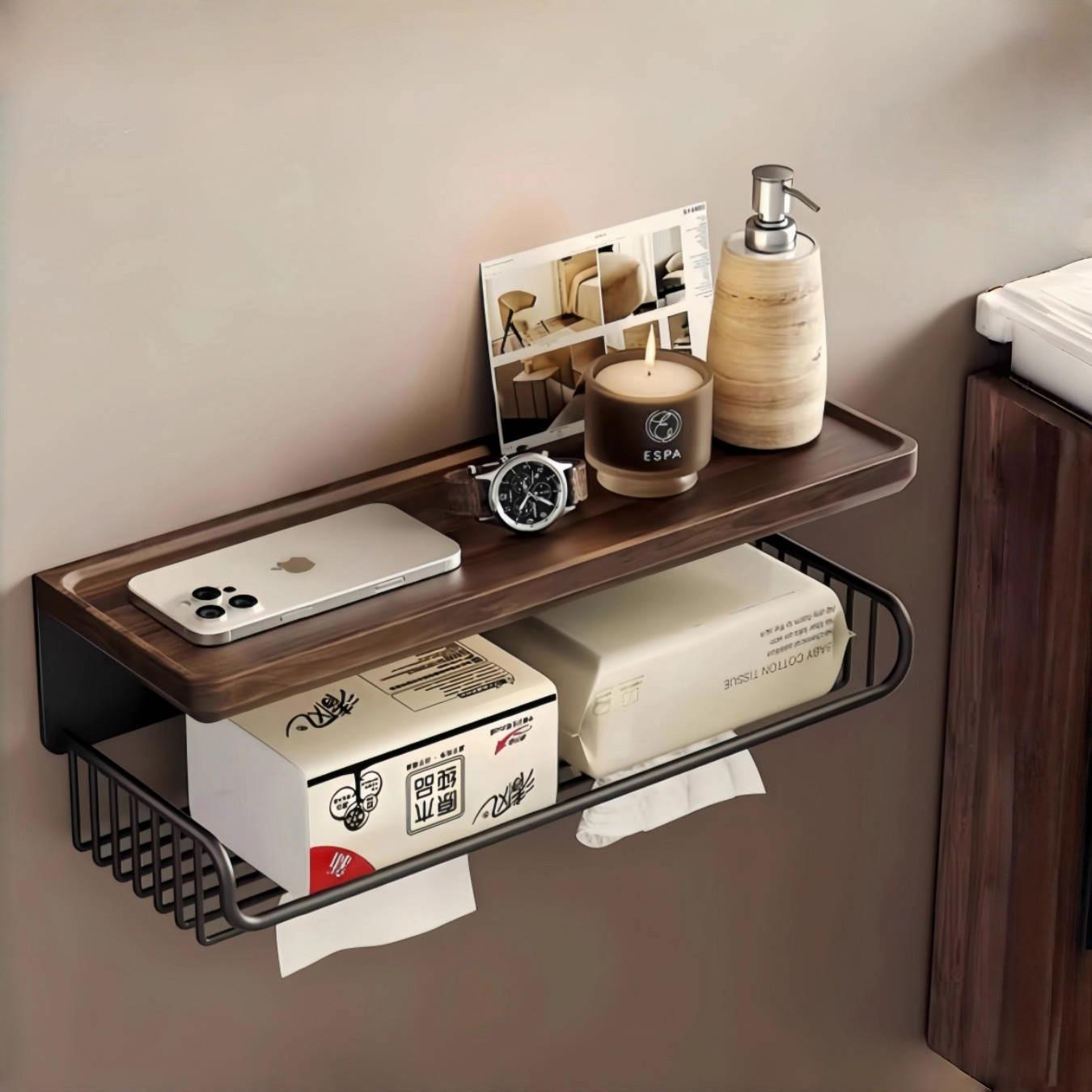 胡桃木卫生间厕纸盒浴室纸巾架