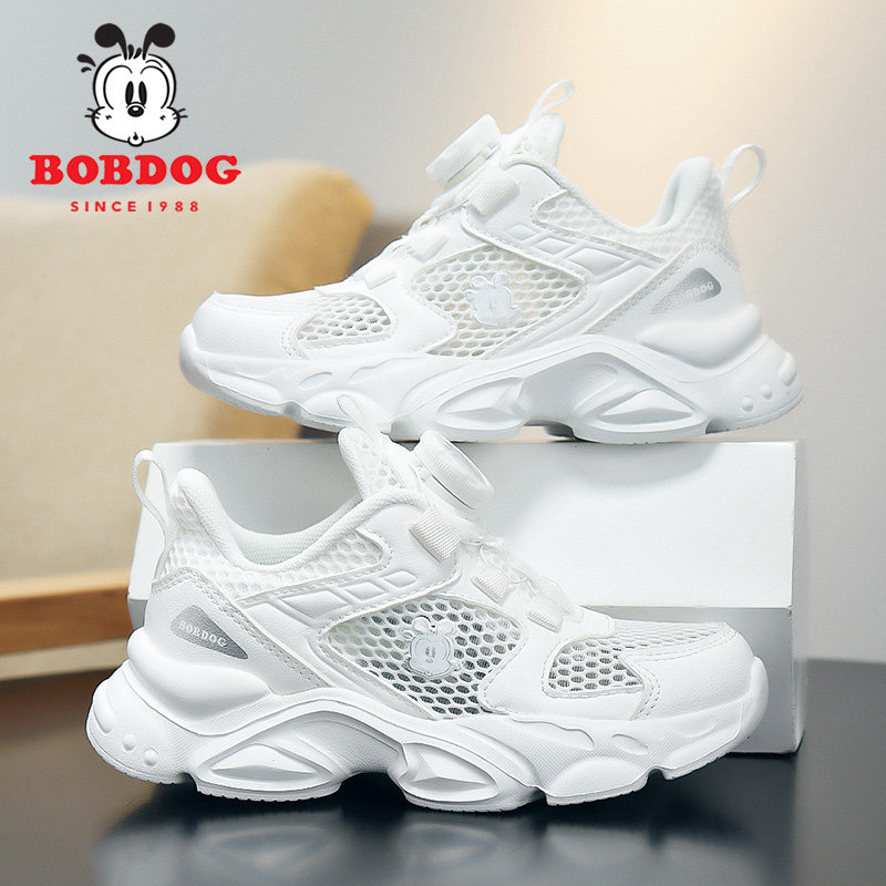 巴布豆儿童鞋子小白鞋2026新款男童幼儿园女童白色网面透气运动鞋