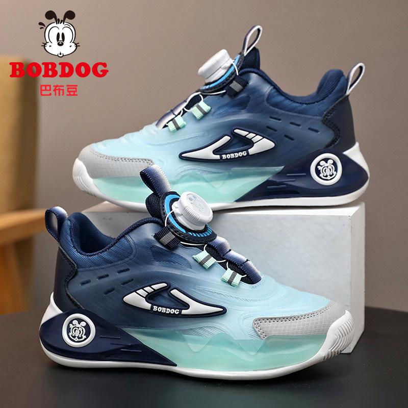 巴布豆童鞋男童运动鞋春秋款网面纽扣鞋儿童鞋子透气中大童跑步鞋