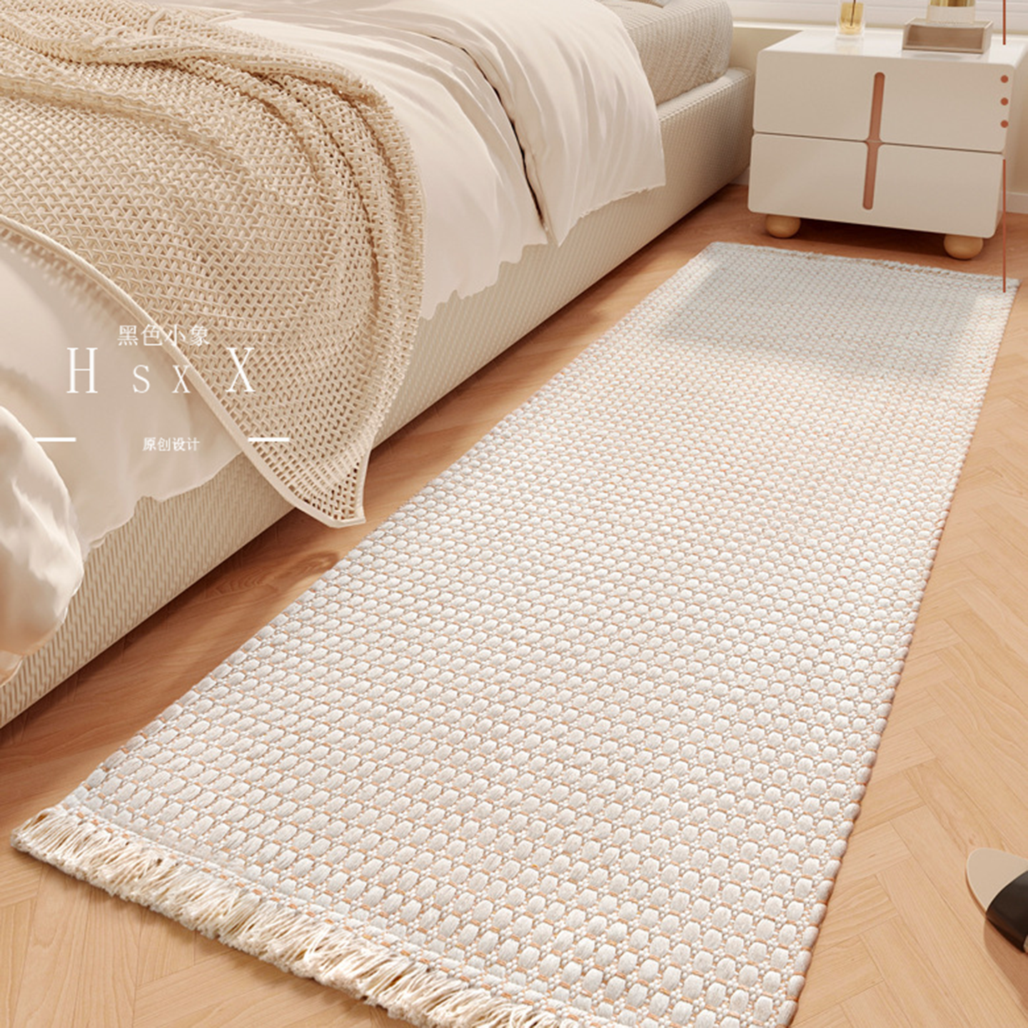 现代简约地毯卧室床边毯流苏编织