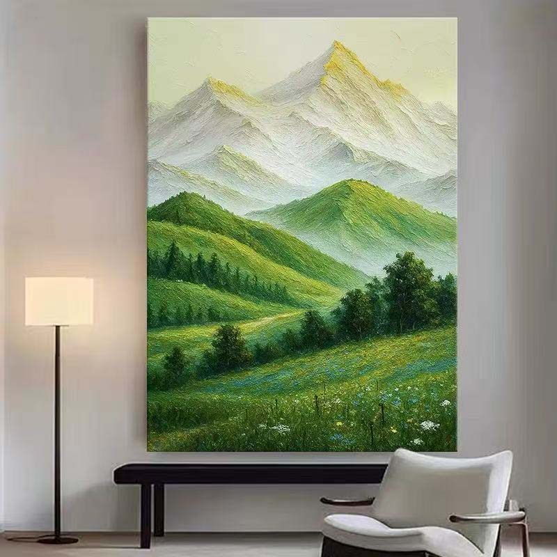 背有靠山现代简约客厅装饰画绿色抽象风景餐厅壁画高端玄关挂画