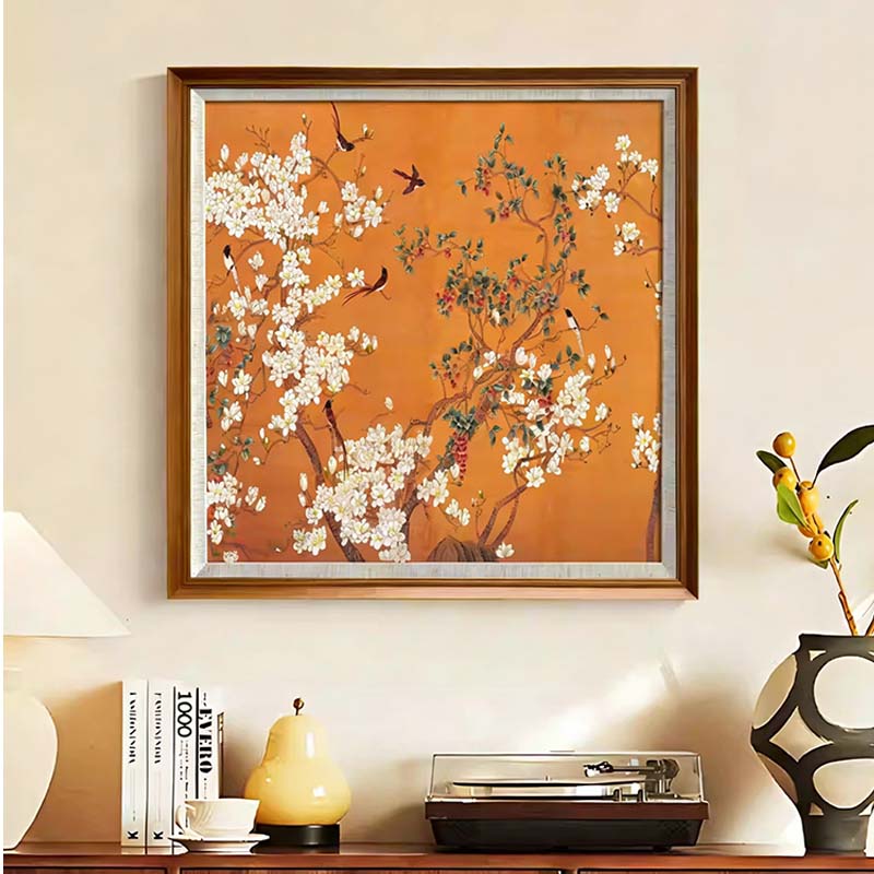 喜上眉梢》宋式美学沙发背景墙挂画新中式玄关壁画茶室客厅装饰画