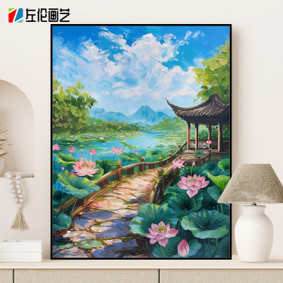 荷花凉亭数字油画风景高级感有难度2025新款手工diy填色手绘油画