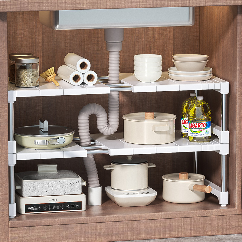 厨房可伸缩多层下水槽置物架