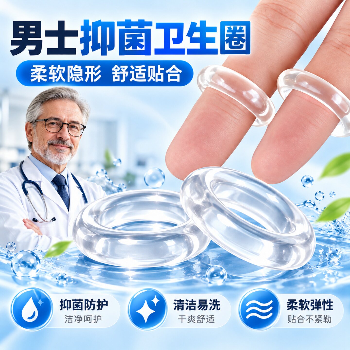 套环圈卫生圈包皮无感佩戴男士卫生巾两用清洁抑菌O型圈高级透明