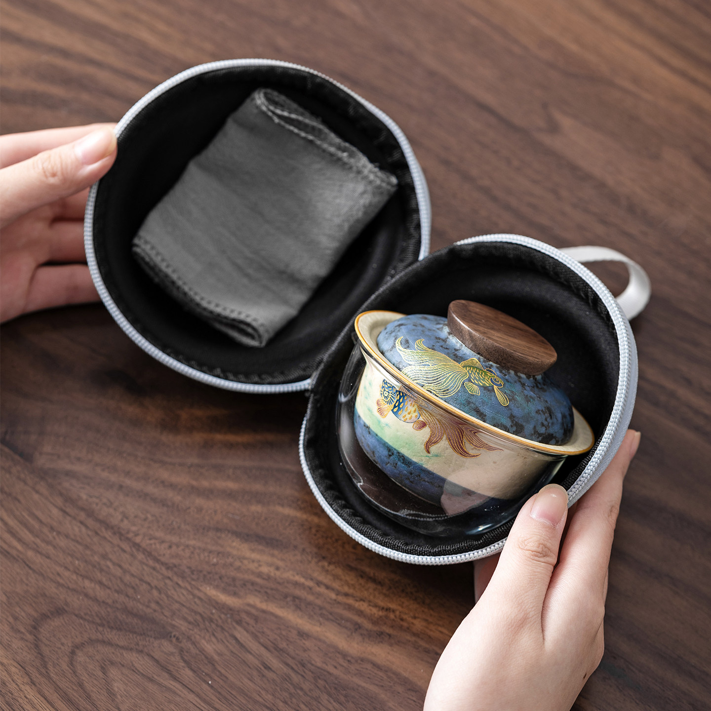 火石红年年有鱼旅行茶具套装户外便携式快客杯泡茶杯盖碗喝茶装备,餐饮具,旅行茶具,淘宝优惠券,粉丝福利购,淘宝优惠卷