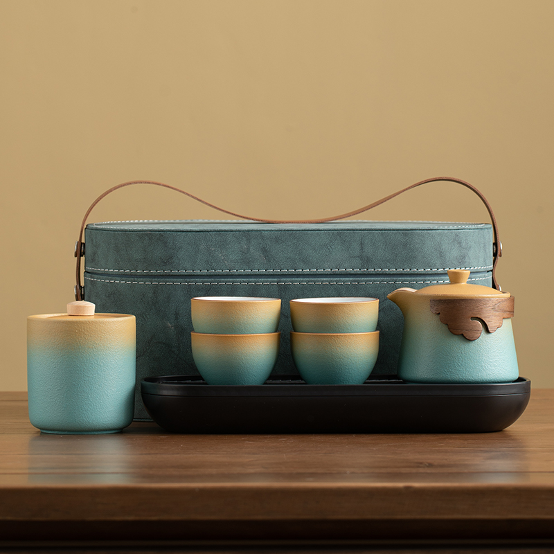 便捷式旅行茶具套装户外车载陶瓷功夫茶具露营聚餐便携泡茶壶茶杯