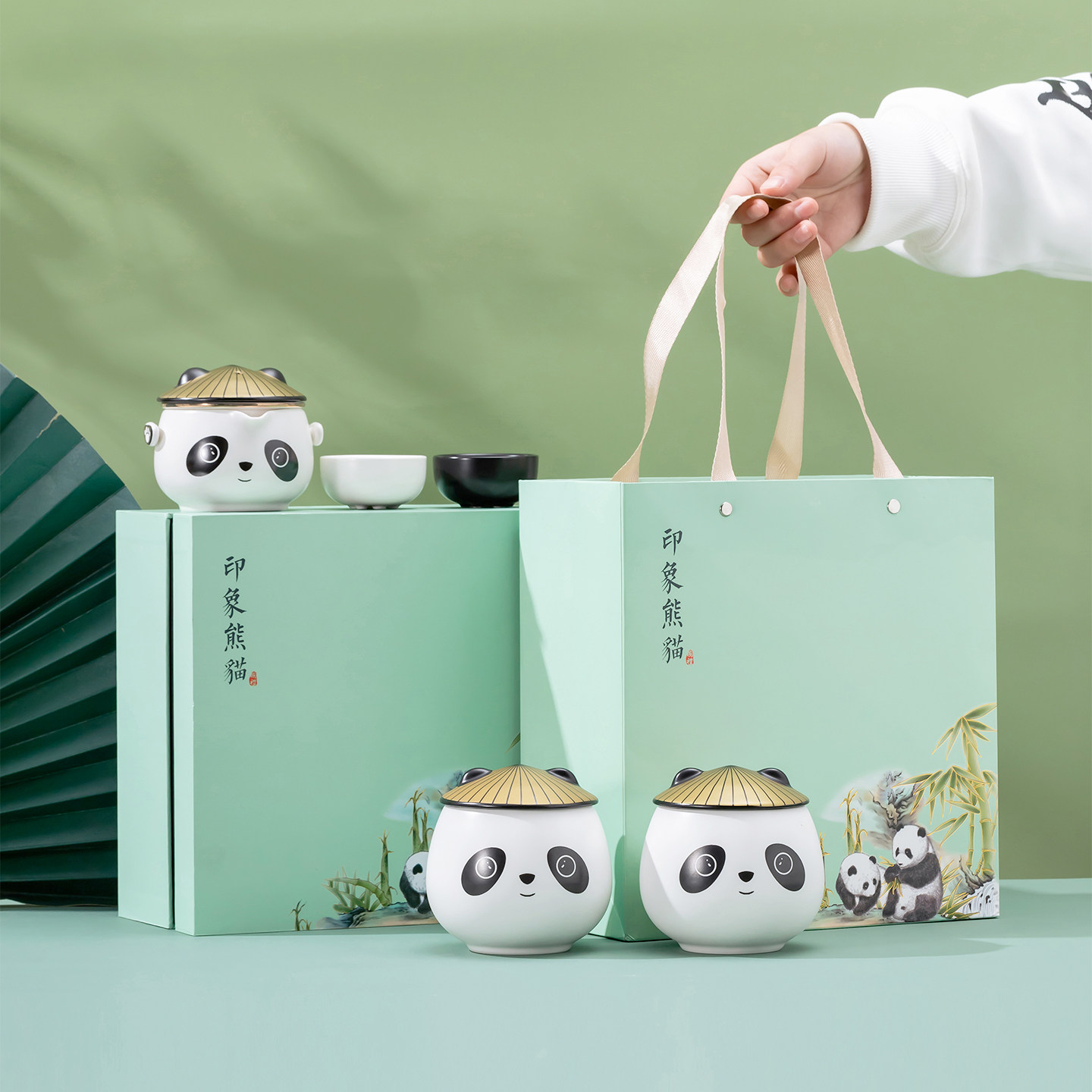 国风熊猫陶瓷茶具礼盒商务伴手礼图片