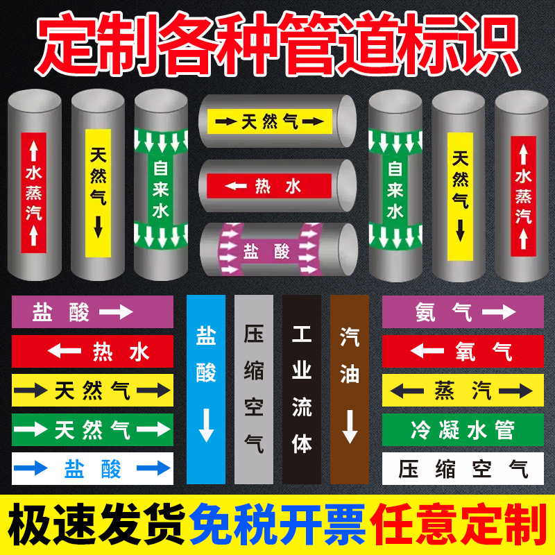 压缩空气箭头自来水胶带管道标识