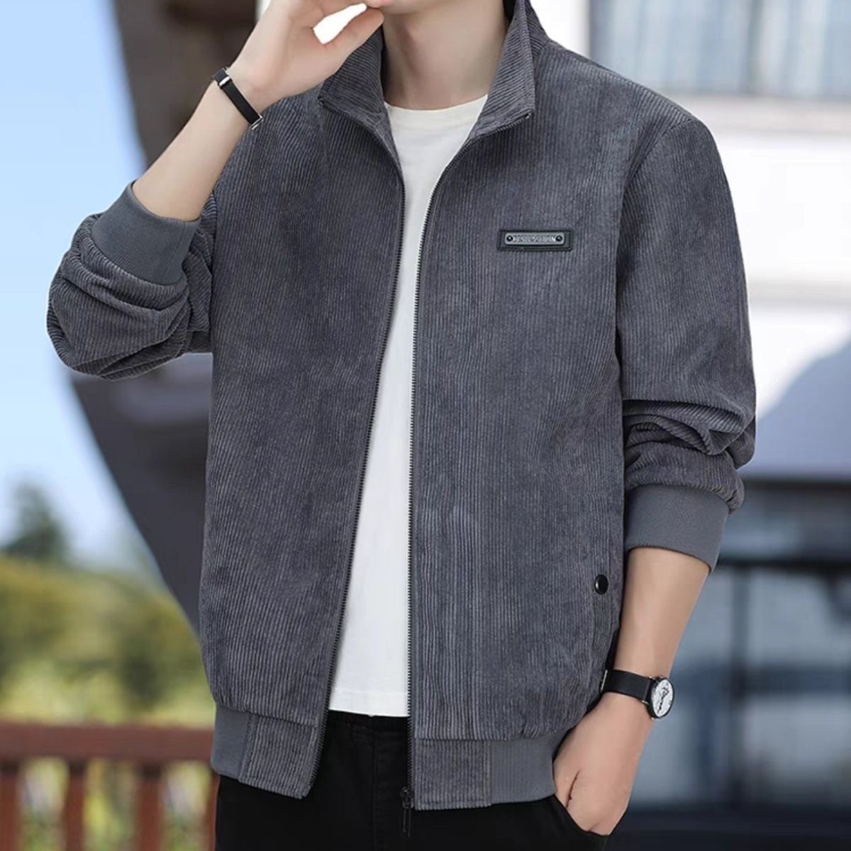 外套男2025春秋季新款休闲宽松上衣服男翻领复古中青年薄夹克男潮