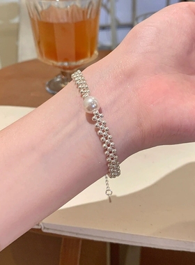 轻奢小众感银珠编织手链
