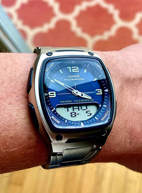 卡西欧双显手表男CASIO AW81D-2AV忧郁蓝表盘防水不锈钢防水男表