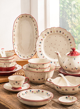 硕加拉芙蕾高颜值饭汤碗盘子陶瓷乔迁新居高级感碗碟套装家用餐具