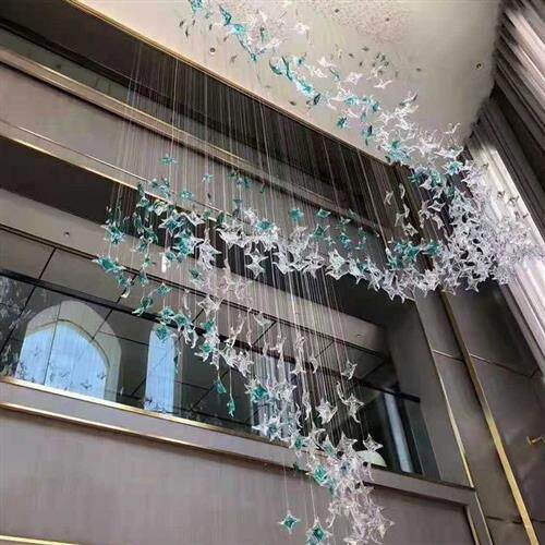 大型酒店灯具艺术玻璃售楼部五角星吊灯沙盘商场大堂工程灯