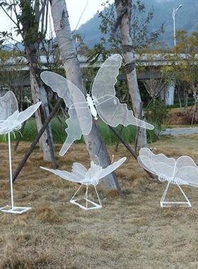 不锈钢铁艺动物雕塑定制户外花园林景观发光蝴蝶蒲公英梅花鹿摆件