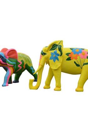 玻璃钢彷真大象雕塑户外彩绘几何动物发光园林景观装饰品摆件大型