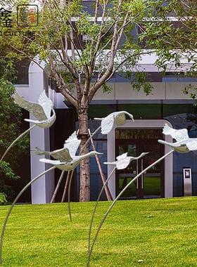 户外不锈钢大雁雕塑仿真鸟仙鹤白鹭售楼部处公园庭院水池造景摆件