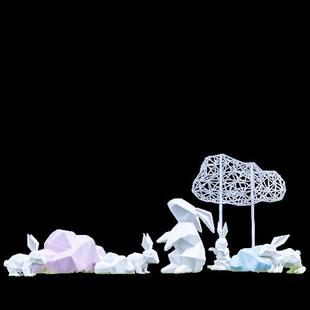 大型园林景观几何切面兔子彩虹玻璃钢雕塑景区售楼部装 饰户外摆件