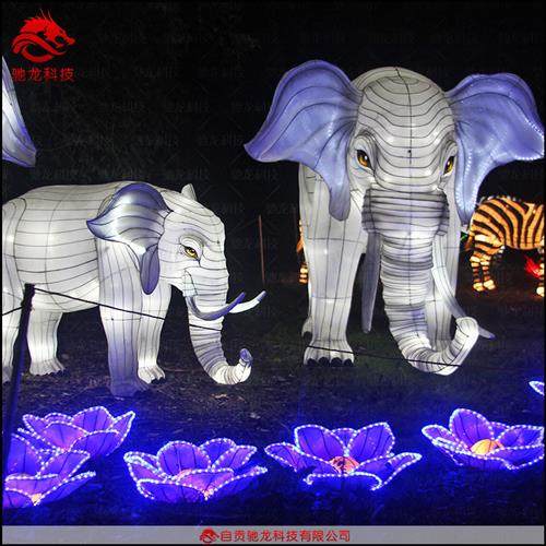 大象骆驼造型花灯动物彩灯制作景区游乐园公园春节元宵灯光展