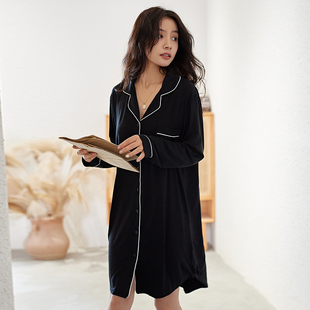 春秋季莫代尔睡裙女士薄款长袖开衫性感大码冬季睡衣中长款家居服