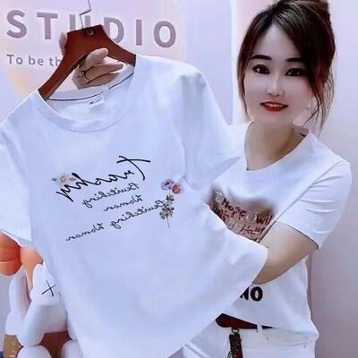 白色短袖圆领t恤女宽松202