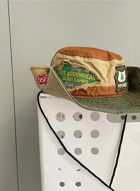 亲子款潮牌韩版DD同款徽章贴布刺绣牛仔帽儿童遮阳防晒渔夫帽子女